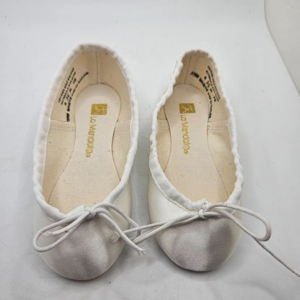 La Mendola Toddler Ballet Slippers 6.5 M White Satin Leather Sole Dance Shoes